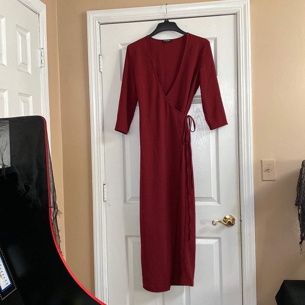 American Apparel Burgundy Julliard Crepe Maxi Wrap Dress